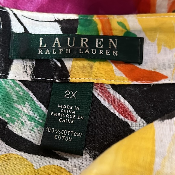 Lauren Ralph Lauren Womens Top Tunic size 2X Floral Vneck Hawaiian Aloha - Picture 10 of 11